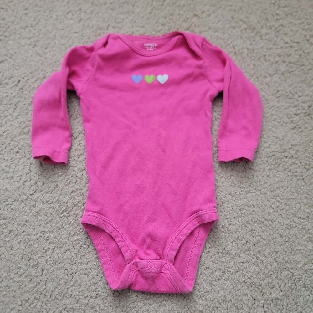 Carters One Piece Bodysuit Infant Girls Size 6M Pink Long Sleeve Hearts Snap